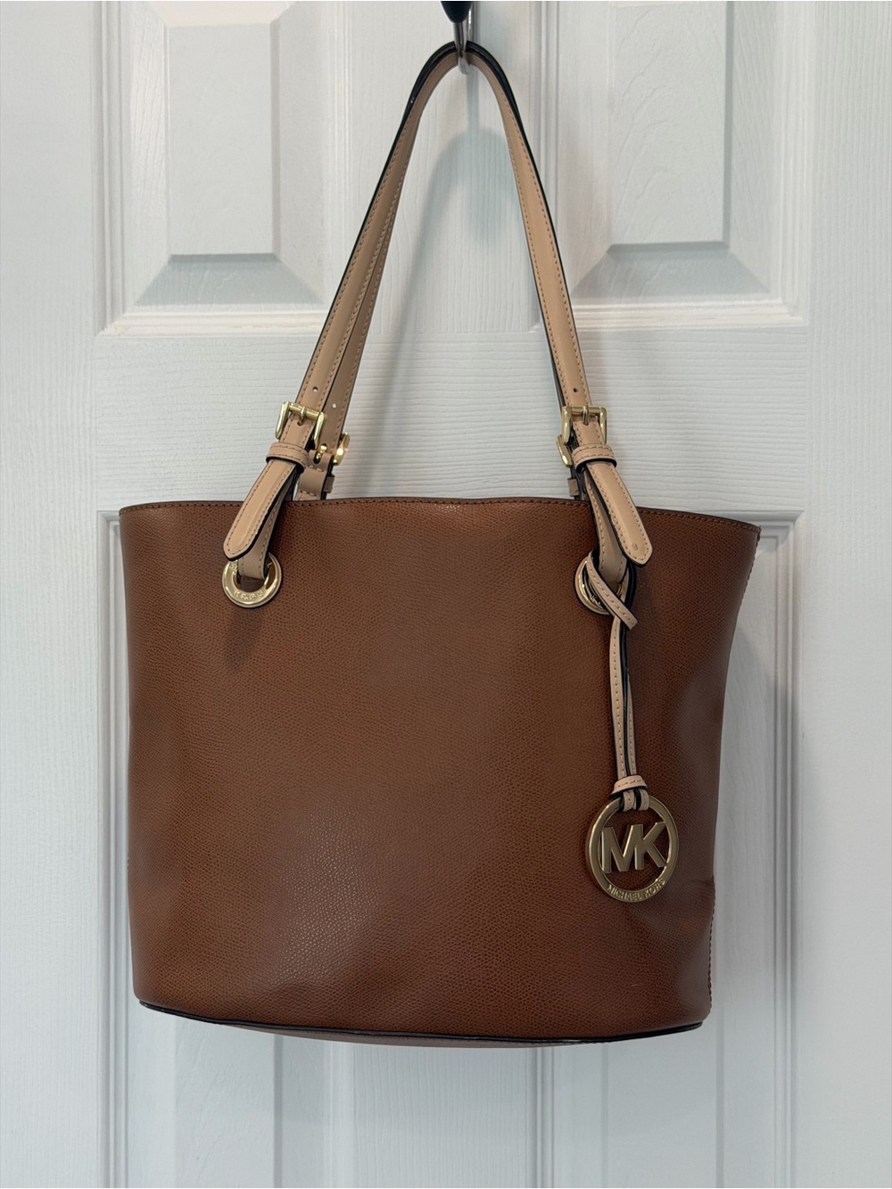 Michael Kors Tan and Beige Leather Tote with Gold Hardware
